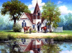 Reflections Of A Country Church Jigsaw Puzzle
