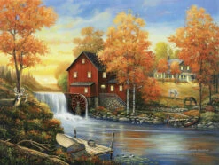 Sunset At The Old Mill Jigsaw Puzzle