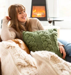 Cozy Cottage Cabled Pillow Cover -Crocheting Supplies Store IMG 8219