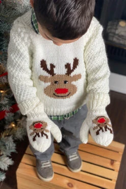 Reindeer Pullover And Mitts | Knit Childs Christmas Sweater Kit -Crocheting Supplies Store KnitChildsReindeerSweaterandMittens