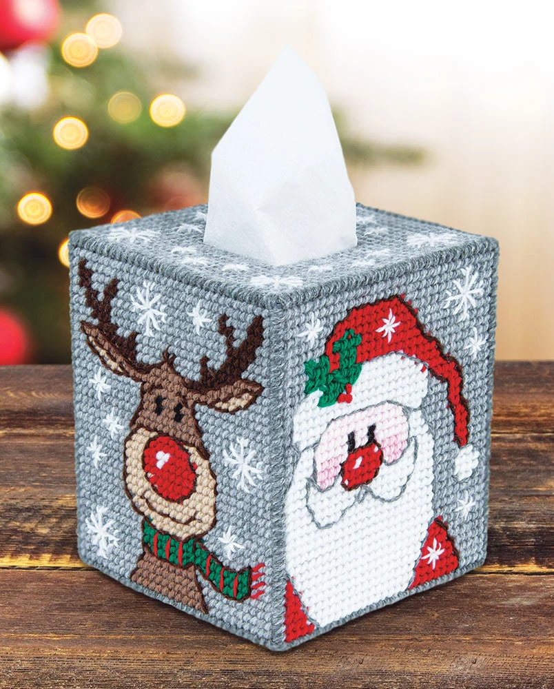 Merry & Bright Tissue Box Cover Plastic Canvas Kit 1 Merry & Bright Tissue Box Cover Plastic Canvas Kit