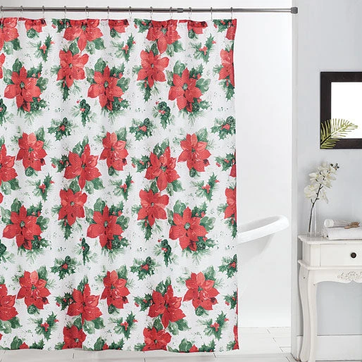 Poinsettia Holly Shower Curtain 1 Poinsettia Holly Shower Curtain