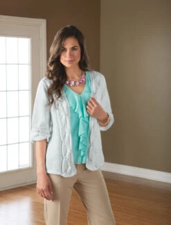 Leaf Border Cardi -Crocheting Supplies Store M96725 Dove