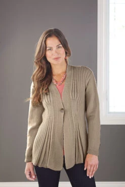 Pleated Ribs Cardigan -Crocheting Supplies Store M96754 Taupe