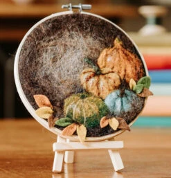 Pumpkin In A Hoop Needle Felting Kit 9 Pumpkin In A Hoop Needle Felting Kit -Crocheting Supplies Store NF307 Lifestyle on Desk