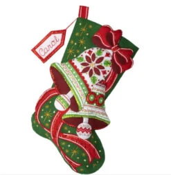 Poinsettia Bells Felt Stocking