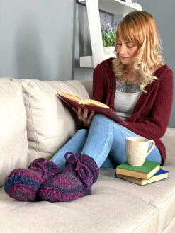 Chunky Boot Slippers 24 Chunky Boot Slippers -Crocheting Supplies Store SideviewofKnitBulkySlippersonCouch