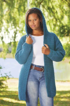 Hooded Crocheted Cardigan -Crocheting Supplies Store m96232aqua