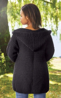 Hooded Crocheted Cardigan -Crocheting Supplies Store m96232bblack