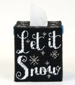 Snow Much Fun Tissue Box Cover Plastic Canvas Kit -Crocheting Supplies Store tissueBoxLetItSnowSnowman side1